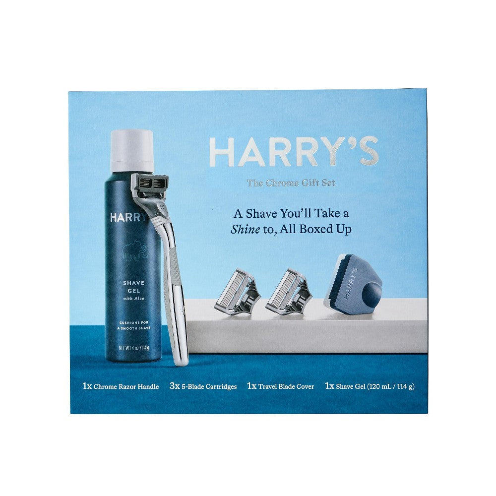 Harry’s Chrome Gift Set with 3 Razor Blades + Shave Gel